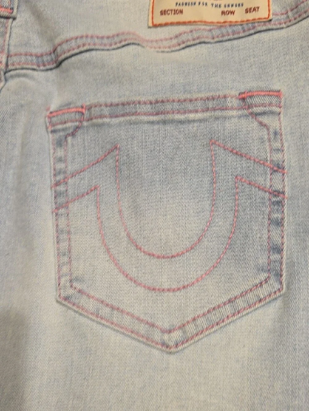 NWT True Religion Light Wash Denim Mini Skirt w/ Pink Stitching